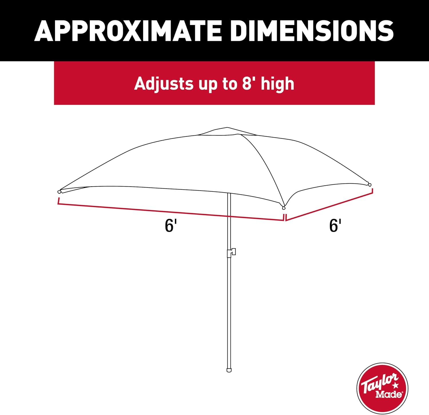 Taylor Made Anchorshade III Boat Shade, White, 6' x 6', Adjustable Aluminum Pole to 8 Feet, UV-Treated Fade-Resistant Nylon, Market-Style Top, Carrying Case, Fits Most Boats and Benches – 22042