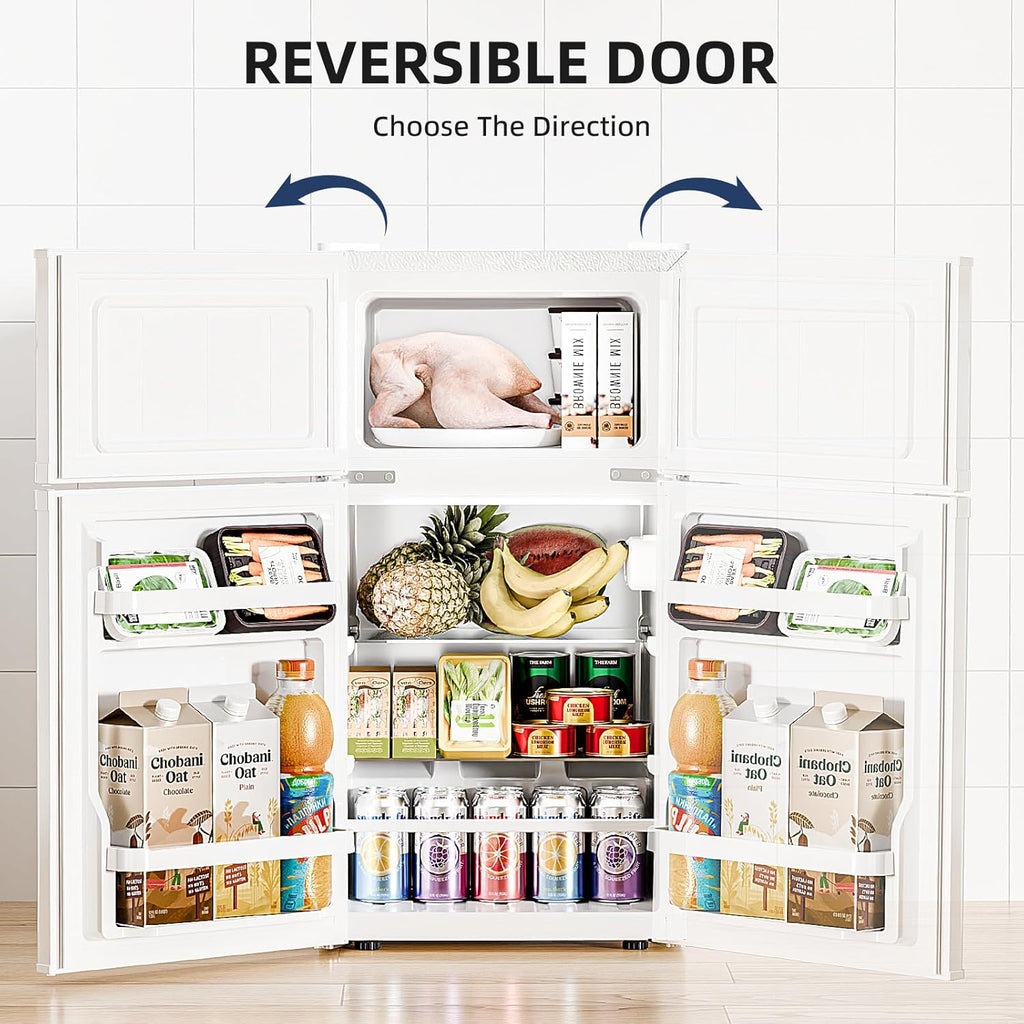 Antarctic Star Mini Fridge with Freezer, Double Door Compact Refrigerator, Adjustable Thermostat, Small Fridge for Bedroom Office Dorm Apartment, 2.45 Cu.Ft, White