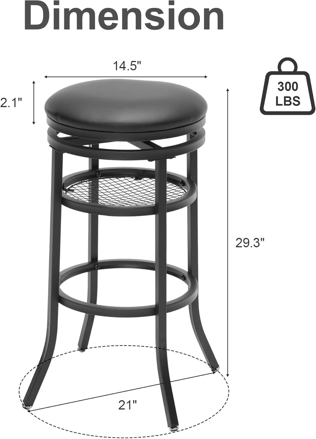 Swivel Industrial Shop Stool with Mesh Storage, Round Metal Garage Stool with Footrest, Heavy Duty Bar Stool for Garages, Workshops, Dining Room, Party Black, Set of 2