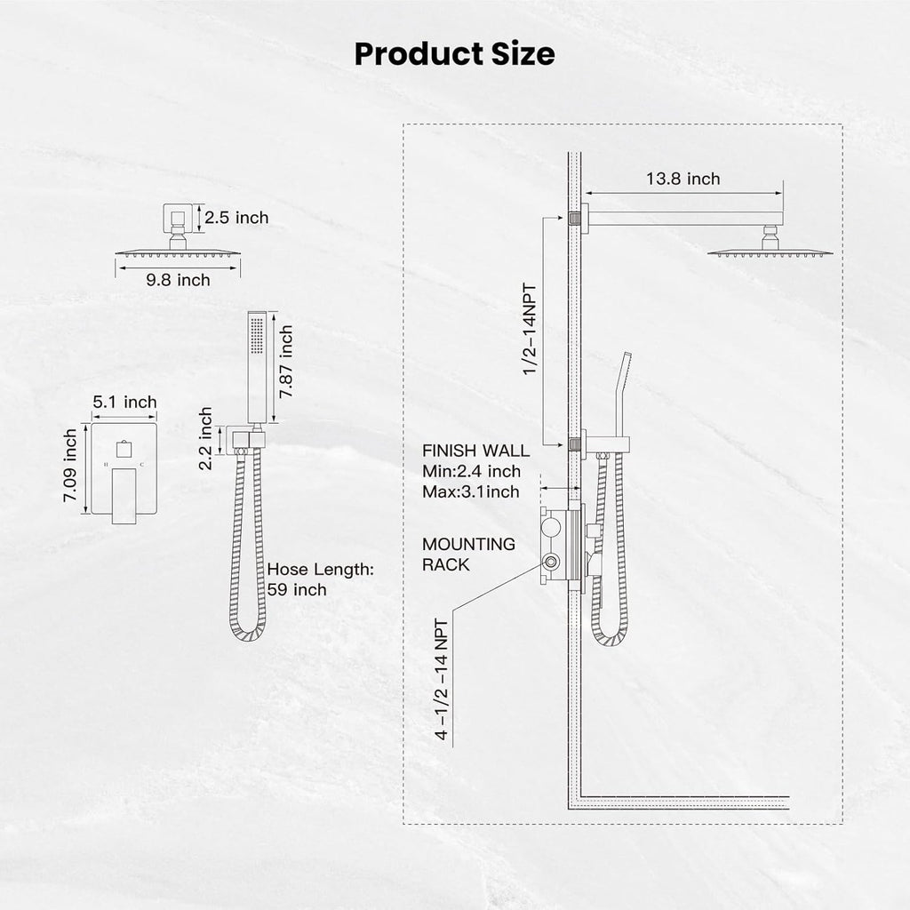 gotonovo Rainfall Bathroom Shower System Rain Shower Head and Handle Set Wall Mounted Shower Complete Combo Solid Brass Pressure Balancing Shower Mixer Valve 10 Inch Matte Black