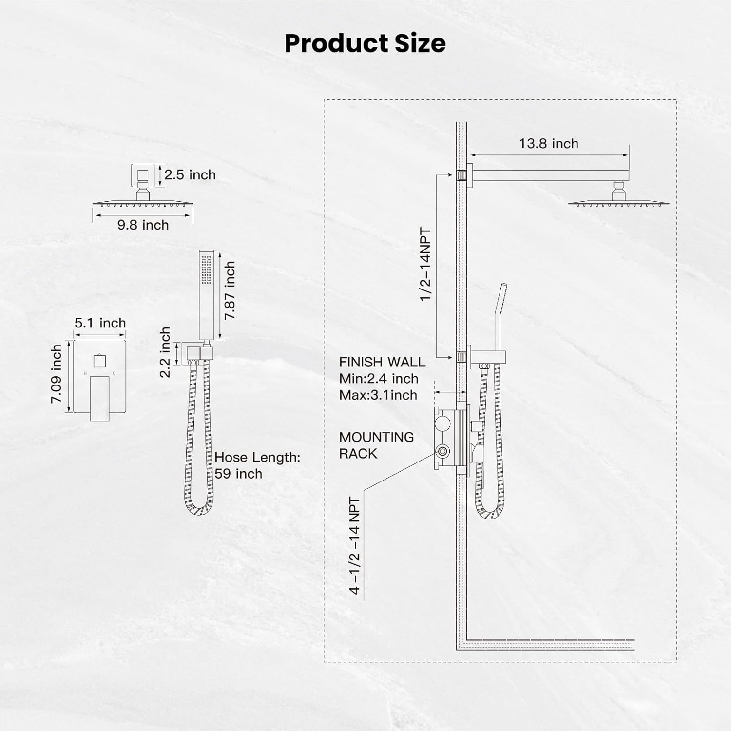 gotonovo Rainfall Bathroom Shower System Rain Shower Head and Handle Set Wall Mounted Shower Complete Combo Solid Brass Pressure Balancing Shower Mixer Valve 10 Inch Matte Black