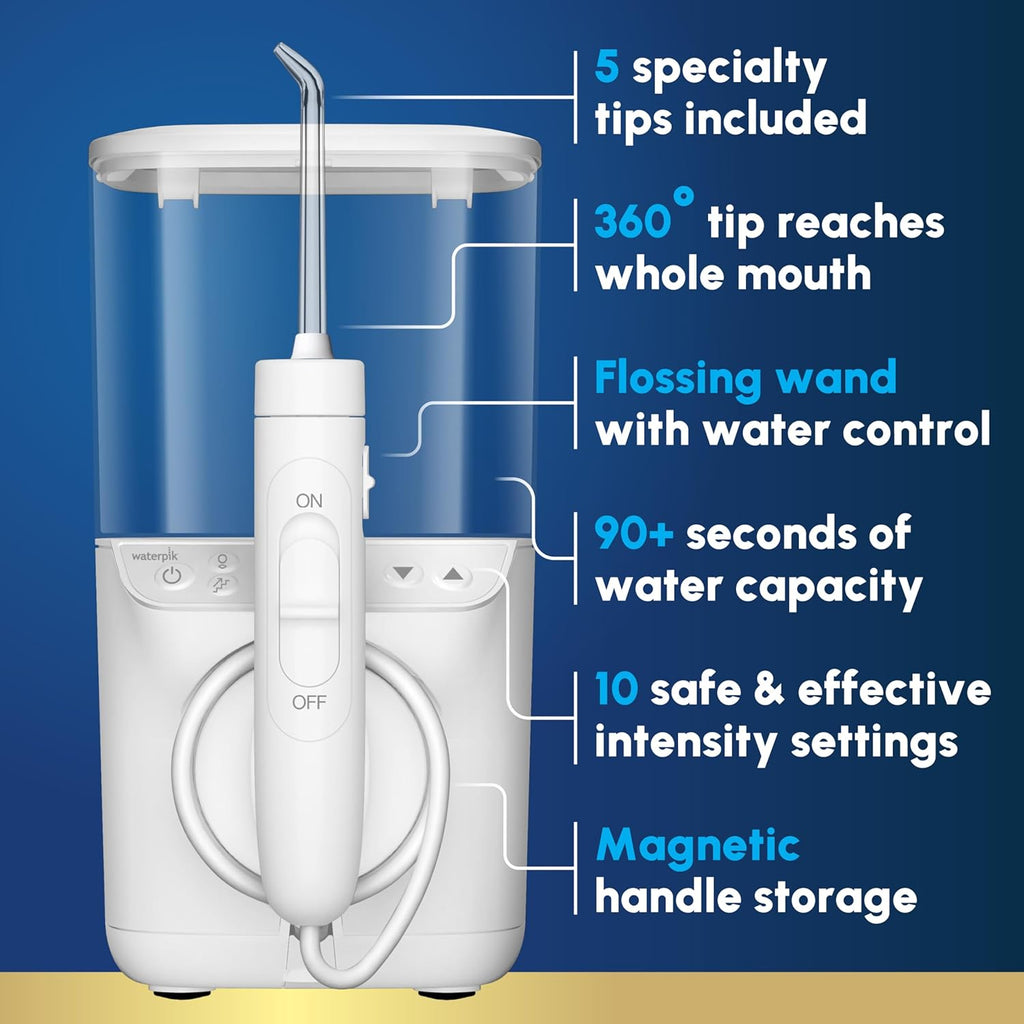 Waterpik Promax Water Flosser with SmartAdvance Mode for Daily Gum Health and Cleaning Teeth, Braces, Implants, ADA Accepted, Small Quiet Design, Electric Flosser with 10 Settings, 5 Tips, WF-23