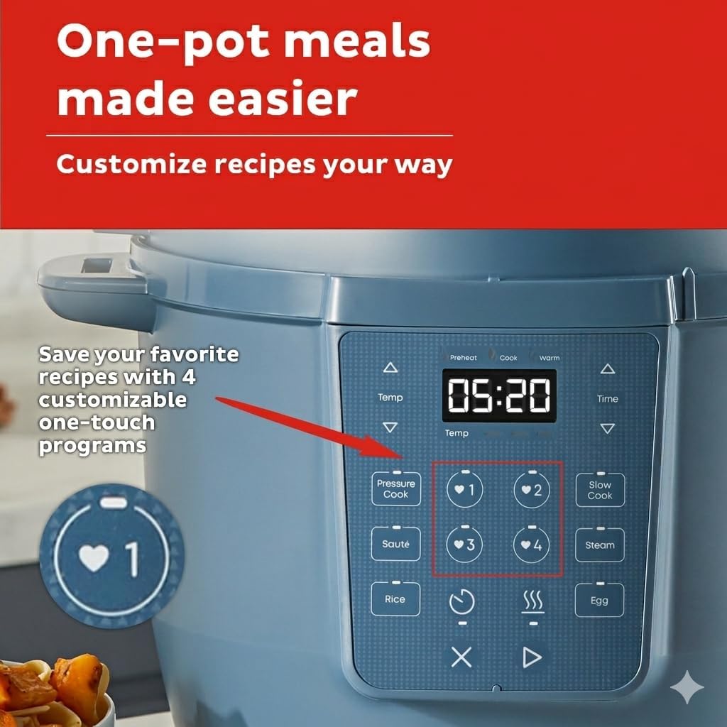 6Qt RIO Chef Series 7-in-1 Multi-Cooker, Pressure Cooker, Slow Cook, & More, Day Dream- The Non-stick Ceramic-coated Aluminum Pot And Dishwasher-safe Lid Make Washing Up Effortless