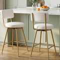 Gold White Counter Height Bar Stools Set of 2, Modern Swivel Bar Stools with Back, 25 Inch PU Leather Barstools Bar Chair Island Stool for Kitchen Counter, White Gold