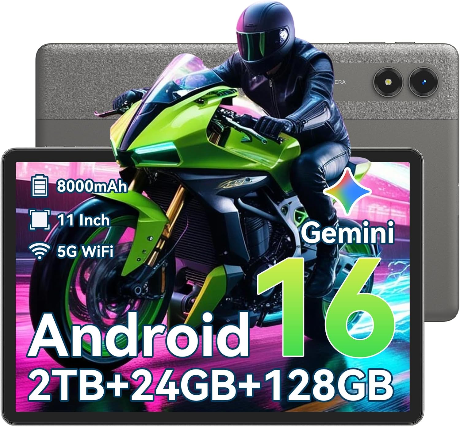 Tablet 11 Inch, Android 16 Tablet with Gemini AI, 24(6+128) GB RAM 128GB ROM Computer Tablets, Octa-Core Android Tablet with 8000mAh Battery for Work, Study, Travel & Gaming (Gray)