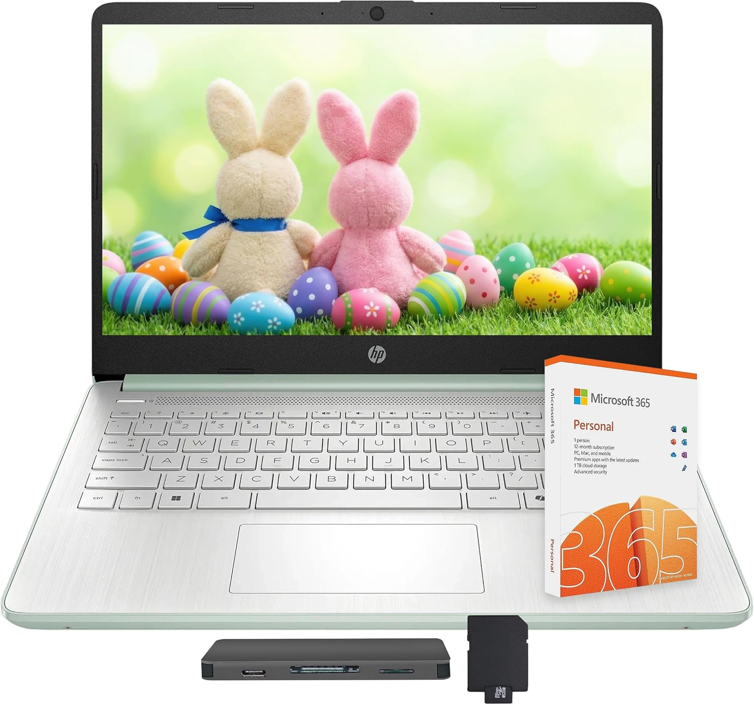 HP Stream 14" HD Laptop with AI Copilot, Intel Processor N150, 4GB RAM, 1.12TB Storage (128GB UFS + 1TB Docking Station Set), Intel Graphics, 1 Year Office 365, Wi-Fi 6, Win 11, Green