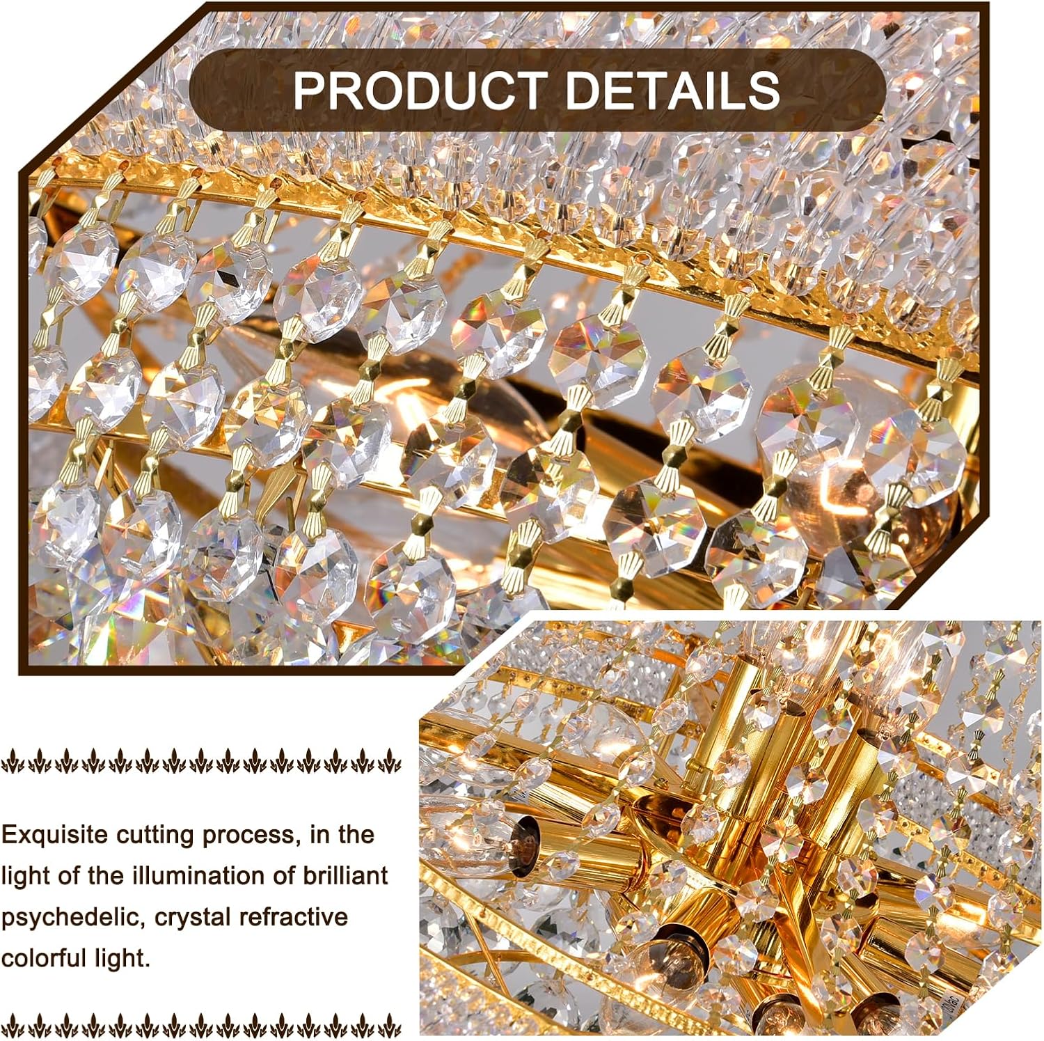 24'' Gold Crystal Chandelier Lighting, 13-Light Modern Gold French Empire Foyer Chandelier, Crystal Raindrop Hanging Pendant Light Fixture for Dining Living Room Bedroom Kitchen Shop