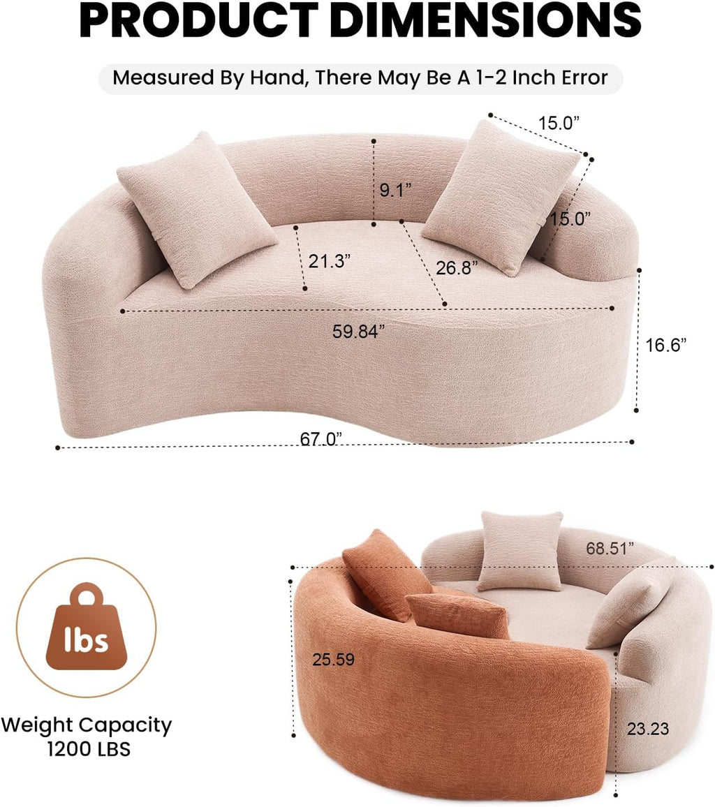 66.9'' Modular Sectional Loveseat, Chenille Upholstered Boneless Curved Loveseat with Deep Seat,Combination Round Sofa for Coffee Shop, Game Room, Office (Beige, 66.9 Inch)