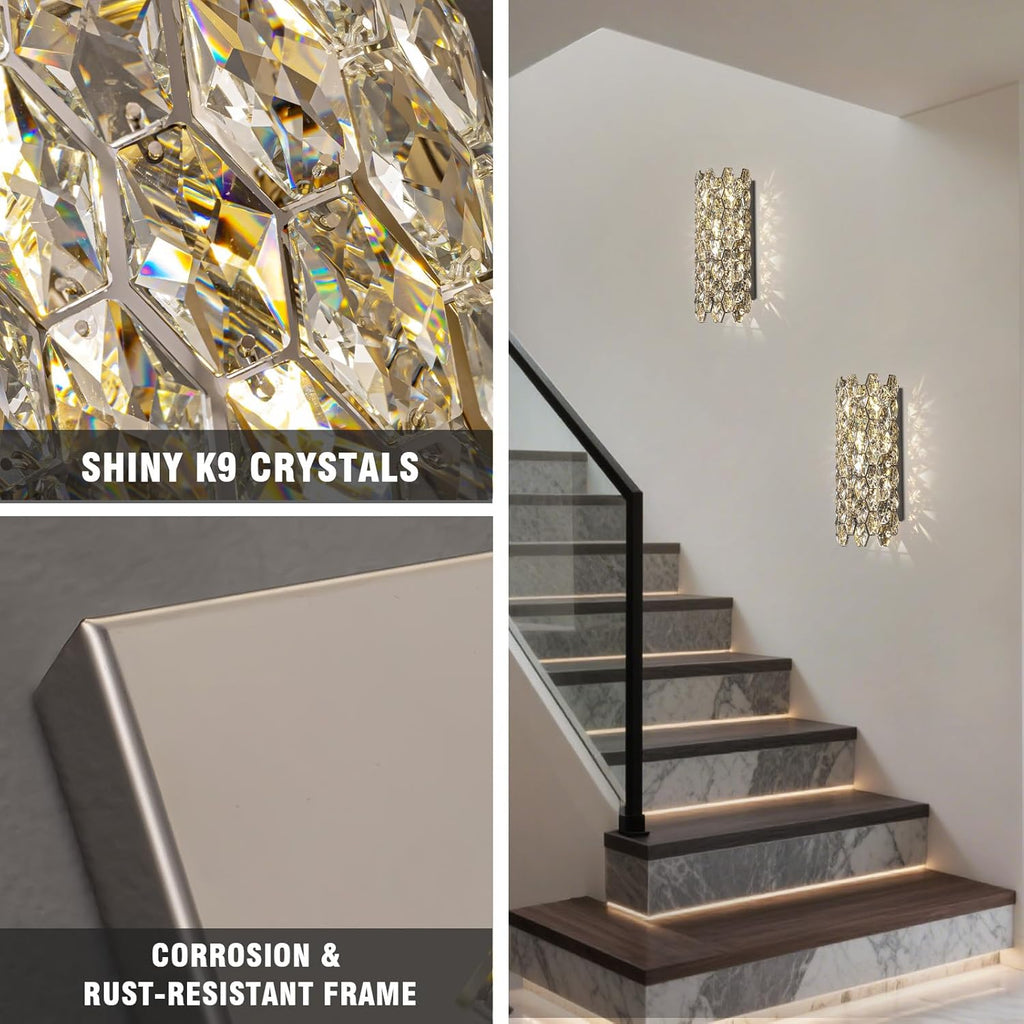 Crystal Wall Sconces,Modern Wall Light Fixtures,Chrome Wall Lamp,Luxury Crystal Wall Sconces for Living Room Bedroom Bathroom Hallway Doorway Stairway Bedside