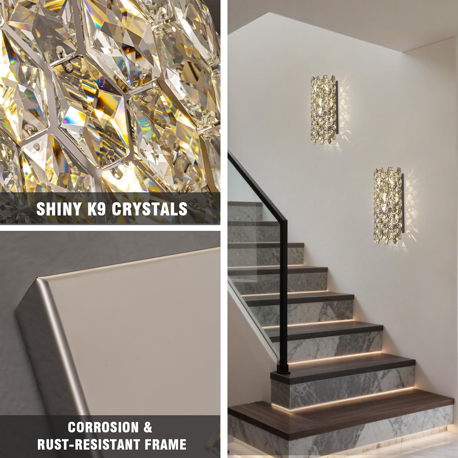Crystal Wall Sconces,Modern Wall Light Fixtures,Chrome Wall Lamp,Luxury Crystal Wall Sconces for Living Room Bedroom Bathroom Hallway Doorway Stairway Bedside