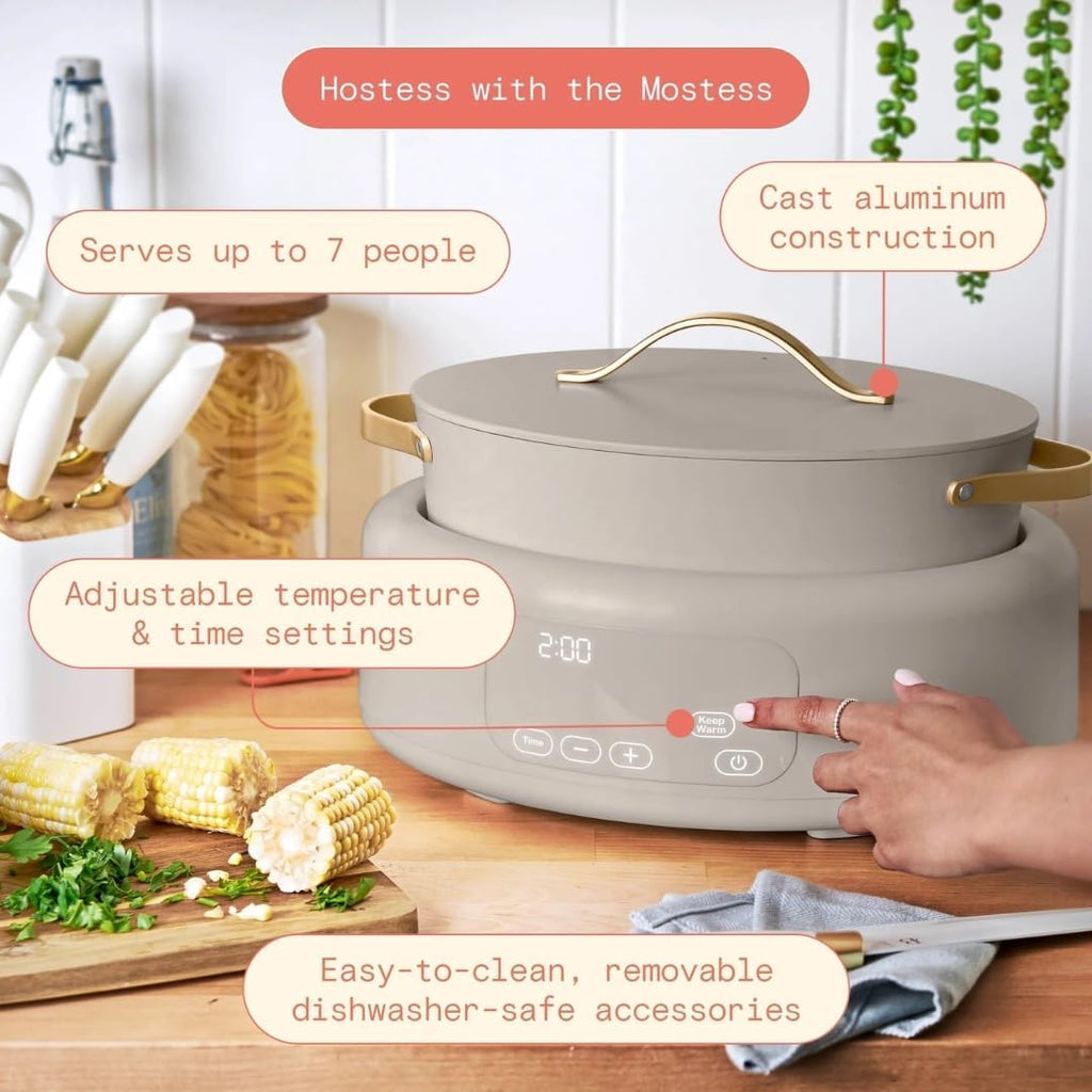 Wonderful 10-in-1 Electric Multi-Cooker 6 Qt Cast Aluminum Pot, 7 Preset Function,Oven & Dishwasher Safe to 400°F Sauté Slow Cook Steam Touch Display (Porcini Taupe)