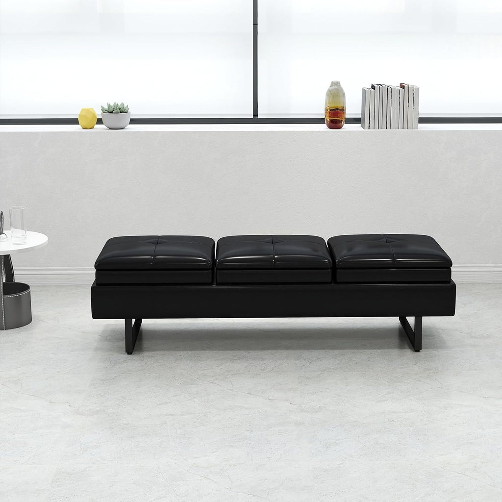 AIIT 3-Seat Waiting Room Bench - Reception Chair with Thickened PU Leather & Storage, Lobby Bench for Office Barber Store Salon Shop, Black
