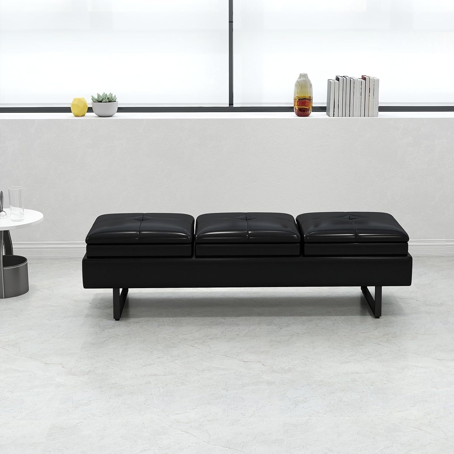AIIT 3-Seat Waiting Room Bench - Reception Chair with Thickened PU Leather & Storage, Lobby Bench for Office Barber Store Salon Shop, Black