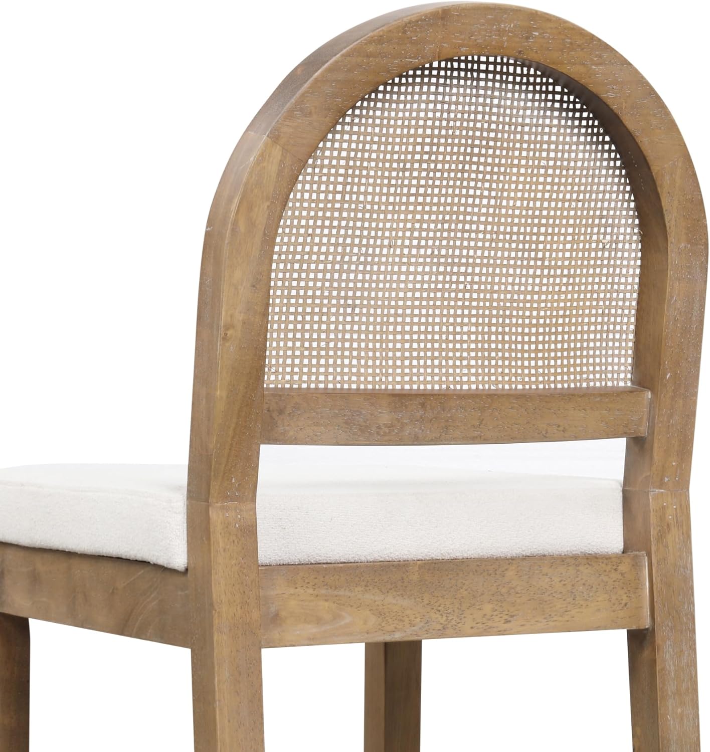 Nathan James Bailey Boucle Upholstered Rattan Bar Stool, Counter Height Stool with Natural Rattan Woven Back For Kitchen Island, Light Brown, Set of 4