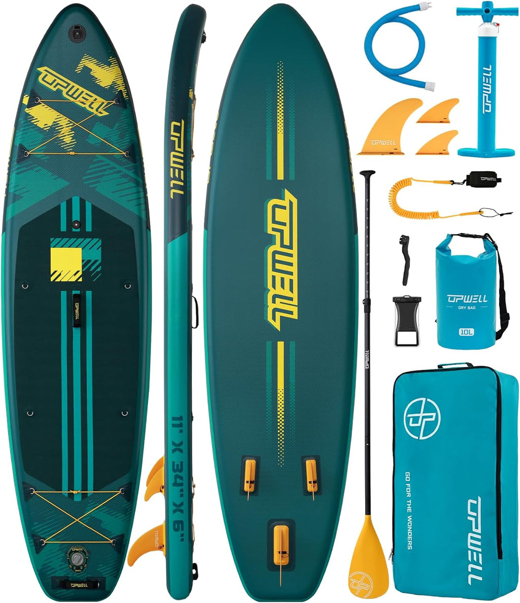 UPWELL 11'×34" Stand Up Paddle Board, SUP Board for Adults & Teens, Inflatable SUP Board with Premium Accessories, 120L Backpack, Paddle, Leash, Hand Pump, Fins
