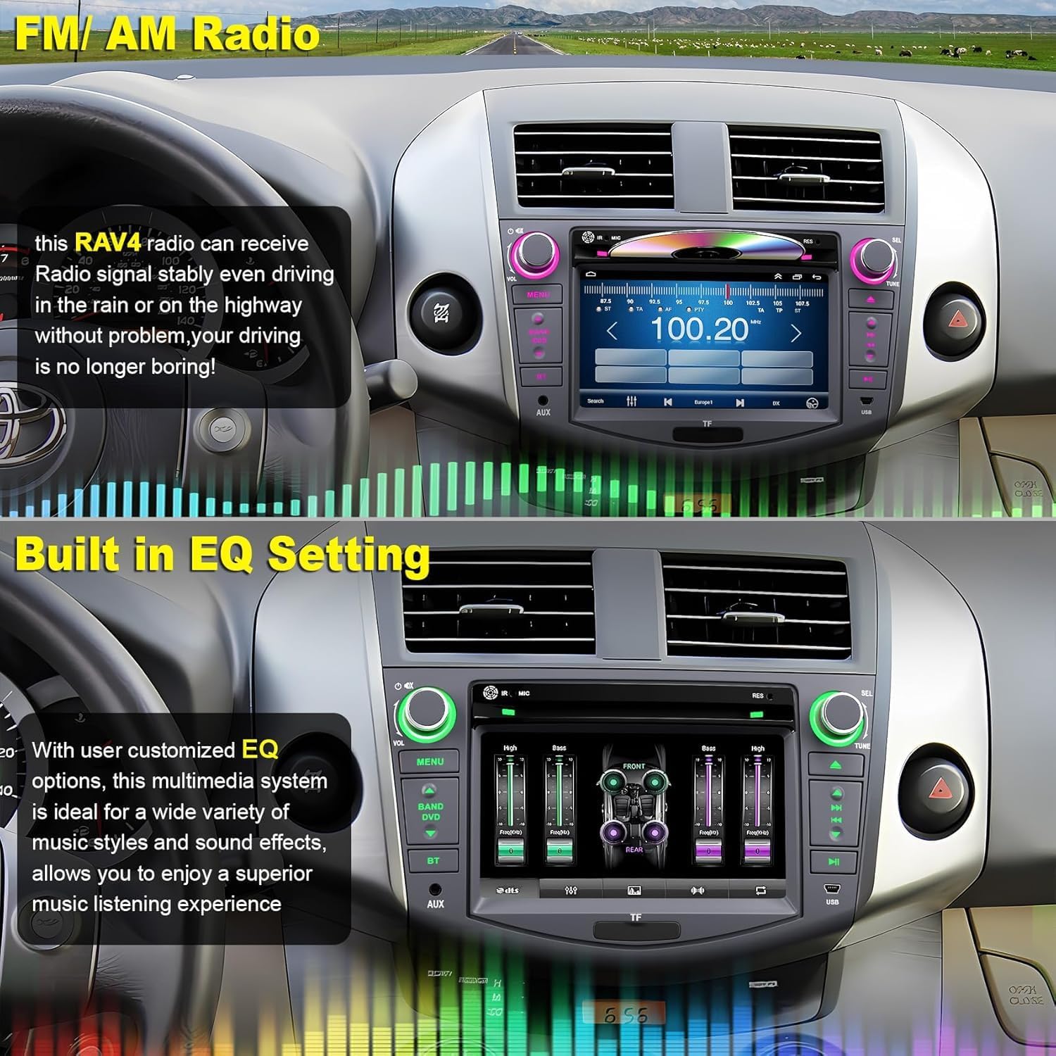 Car Radio for Toyota RAV4 2007 2008 2009 2010 2011 2012, 7-inch Touch Screen Stereo Support CD/DVD,CarPlay&Android Auto, Bluetooth5.2&Voice Control, Backup Camera& SWC,AM/FM Car Radio Receiver