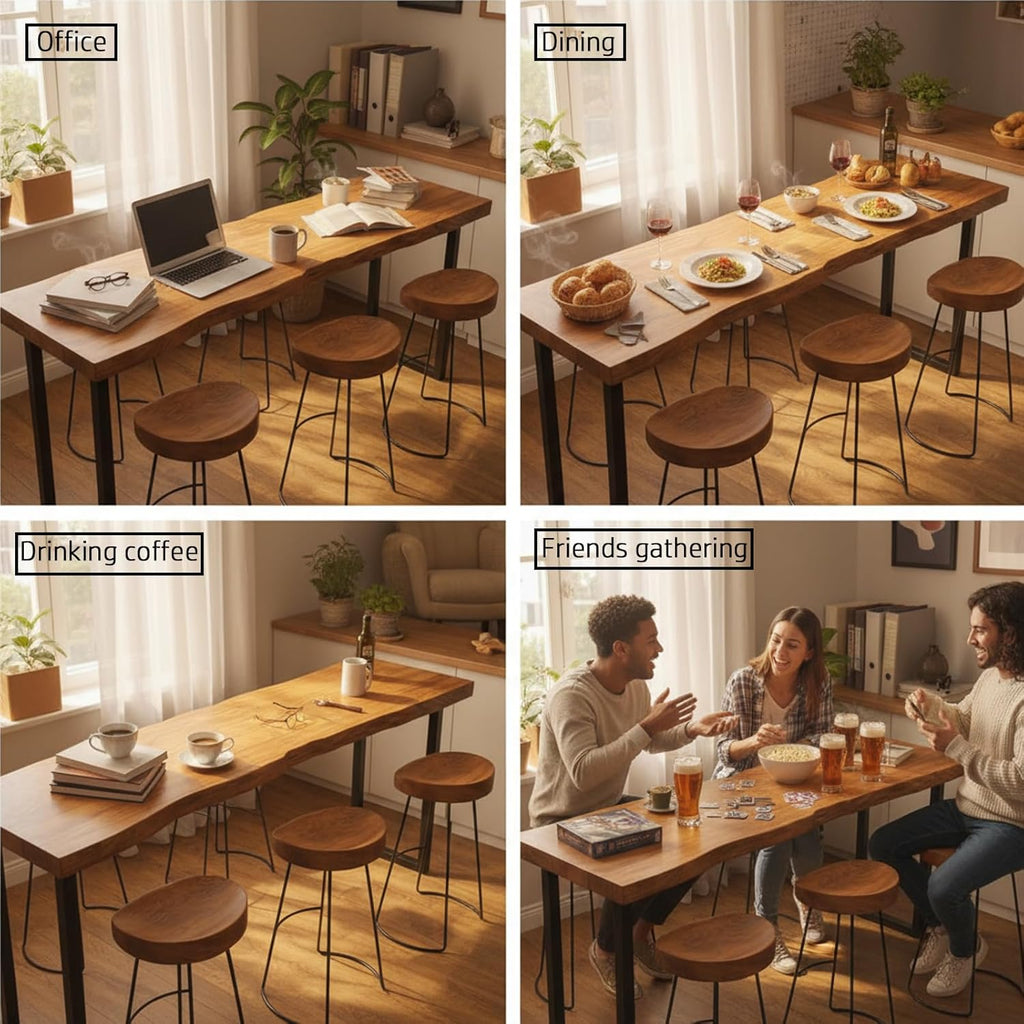 62.9in Bar Table,Solid Wood Narrow Counter Height Table, Industrial Kitchen Dining Table, for Coffee Shop, Living Room, Party Room, Small Space, Pub (62.9 * 17.71 * 41.3in)