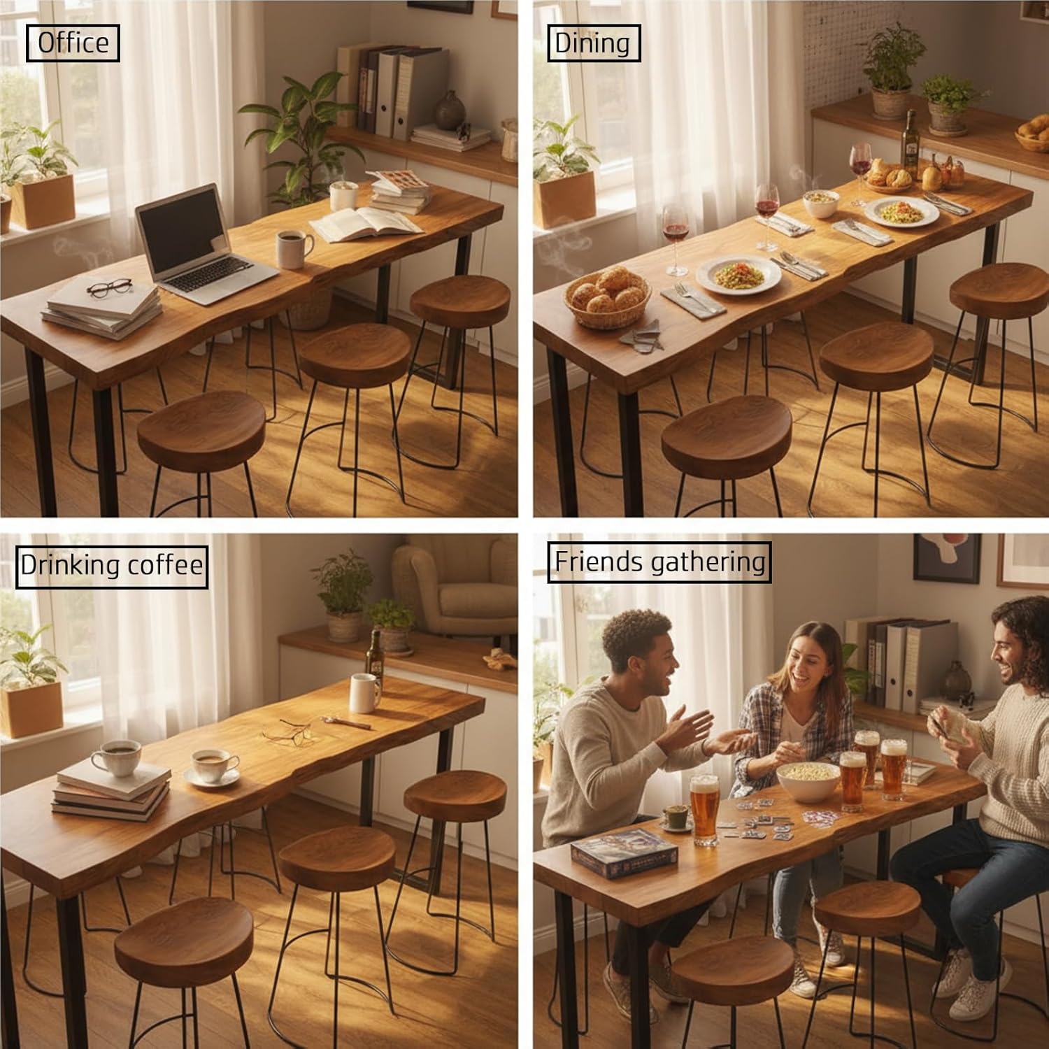 62.9in Bar Table,Solid Wood Narrow Counter Height Table, Industrial Kitchen Dining Table, for Coffee Shop, Living Room, Party Room, Small Space, Pub (62.9 * 17.71 * 41.3in)