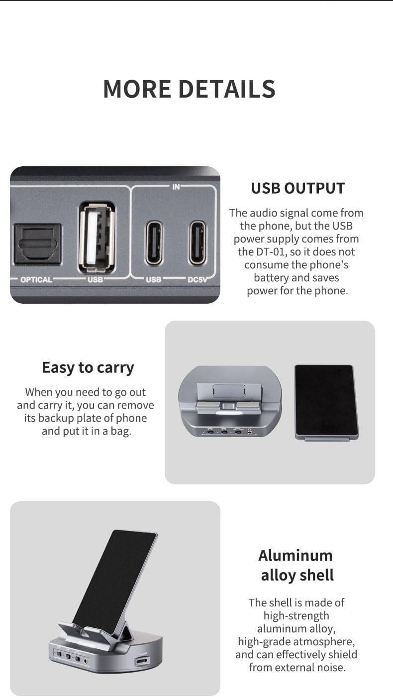 xDuoo DT-01 HiFi Phone DAC Pre-Amp Player Transforms Dock, Turntable for Phone Convert Output Coaxial/Optical/Aux Audio to decoder or Amplifier