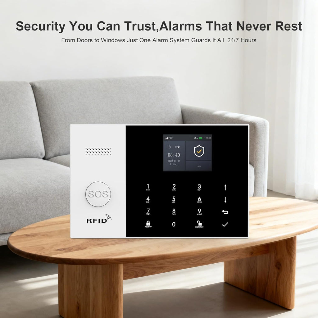 PGST Smart Home Security System,Wireless Home Alarm System with DIY Door Alarm Sensors,3MP HD Security Camera,4G GSM/Tuya App Instant Alerts,Work with Google and Alexa,No Monthly Fee