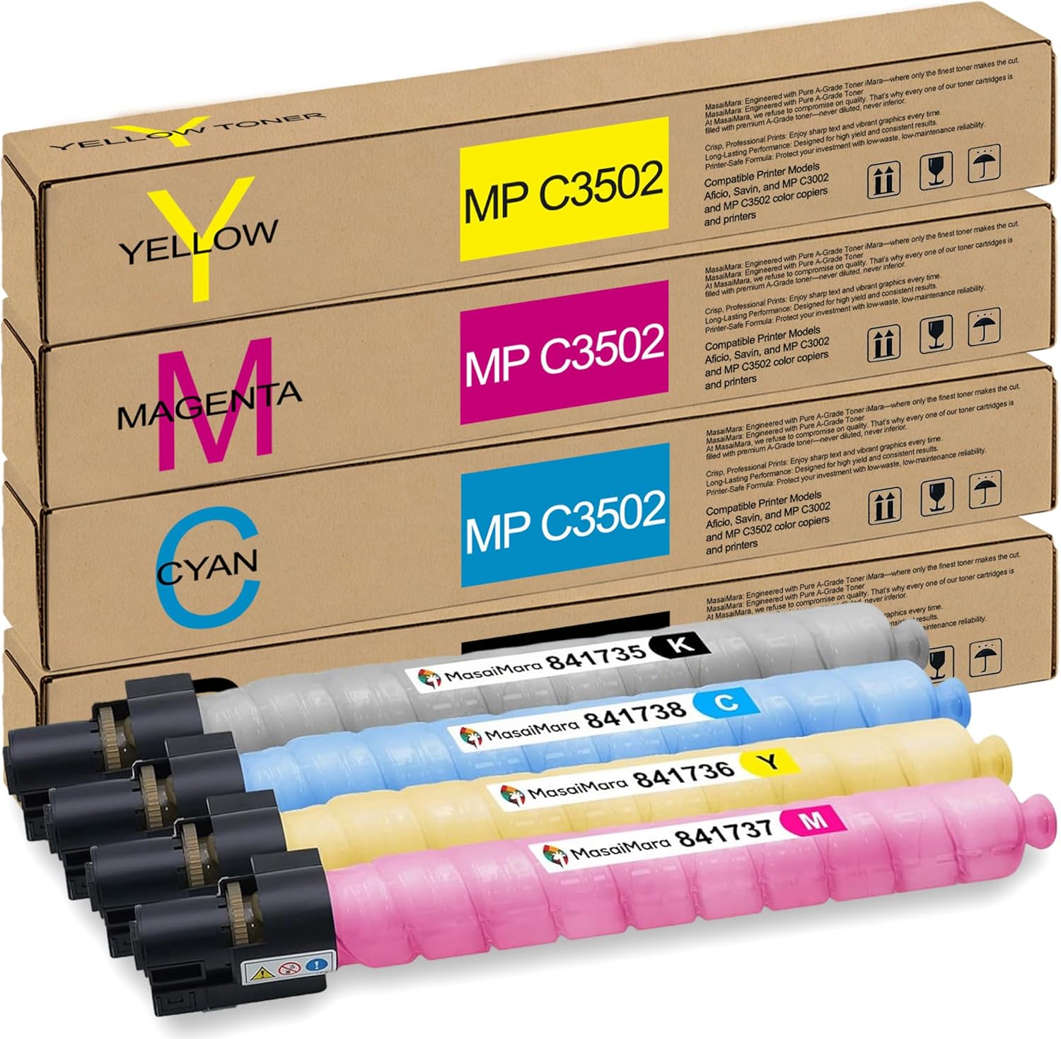 MasaiMara MP C3502 MP C3002 High Capacity Compatible Toner Cartridges Replacement for Ricoh Aficio Savin MP C3502 MP C3002 Color copiers Printer (Black, Cyan, Magenta, Yellow, 4 Pack)
