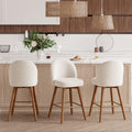 Modern Swivel Bar Stools Set of 3, Chic Upholstered Counter Height（26IN） Bar Chair with Back, Solid Wood Legs and Footrest, Comfortable Chenille Bar Stool for Kitchen Island, Cream Beige