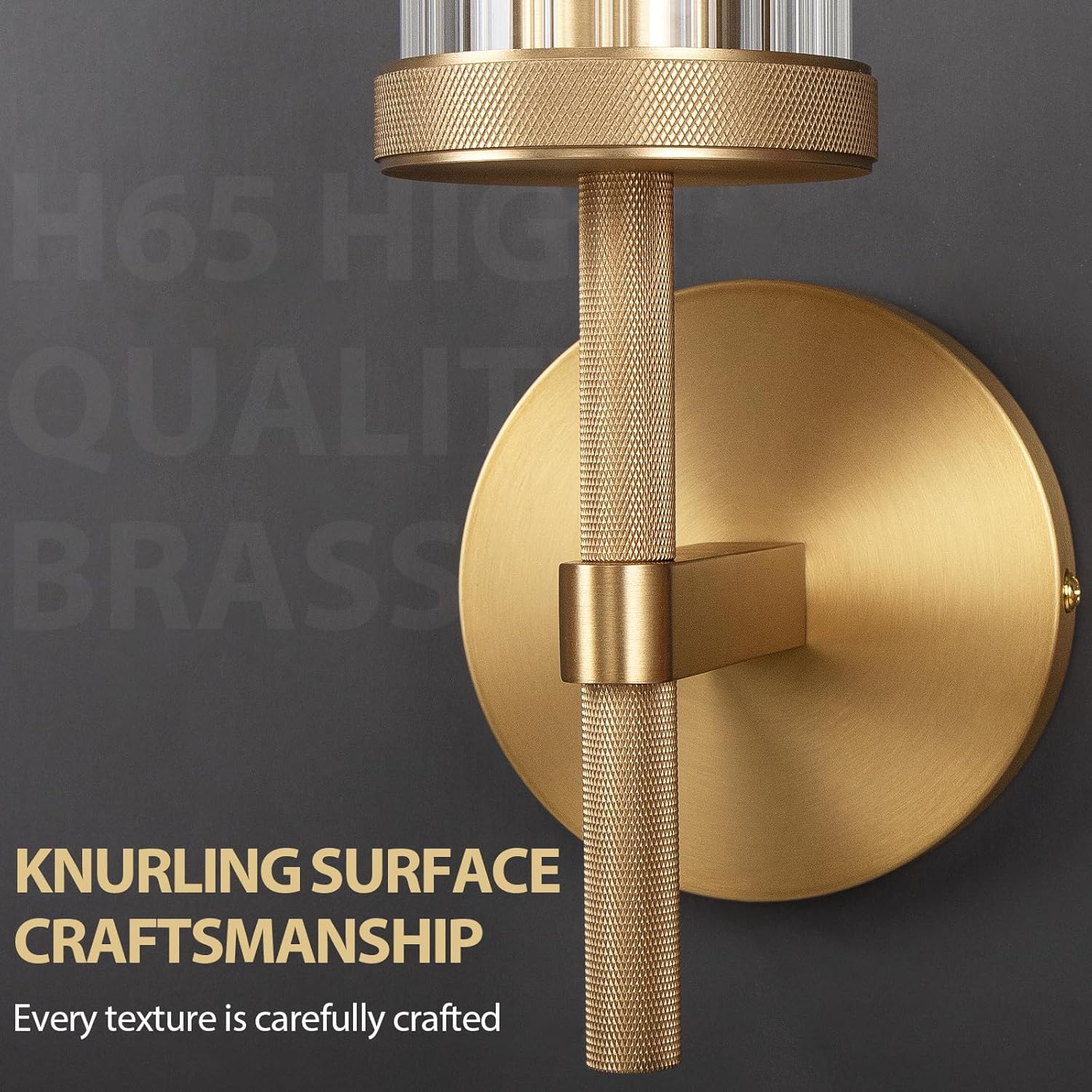 19.5" Knurled Brass Wall Sconces Set of 2, Gold Bathroom Vanity Light Fixtures with Vertical Striped Glass Tube, Modern Lamp Lighting for Bedroom, Living Room, Hallway, Staircase, Mirror, Kitchen