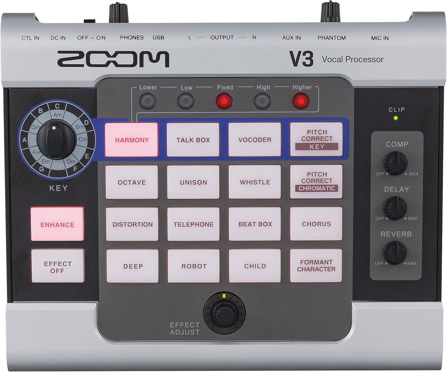 Zoom V3 Vocal Processor for Streaming & Live Performance with Harmony, Pitch Correction, Reverb & Delay, 16 Studio Effects, Battery Powered