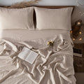 LBRO2M 100% Pure Linen Sheet Set Deep Pocket Up to 16" Bed Sheets Sets, Natural Flax Beddings Soft, Breathable, Comfortable for All Seasons 4 Pcs Sheet Set Queen Size, Linen