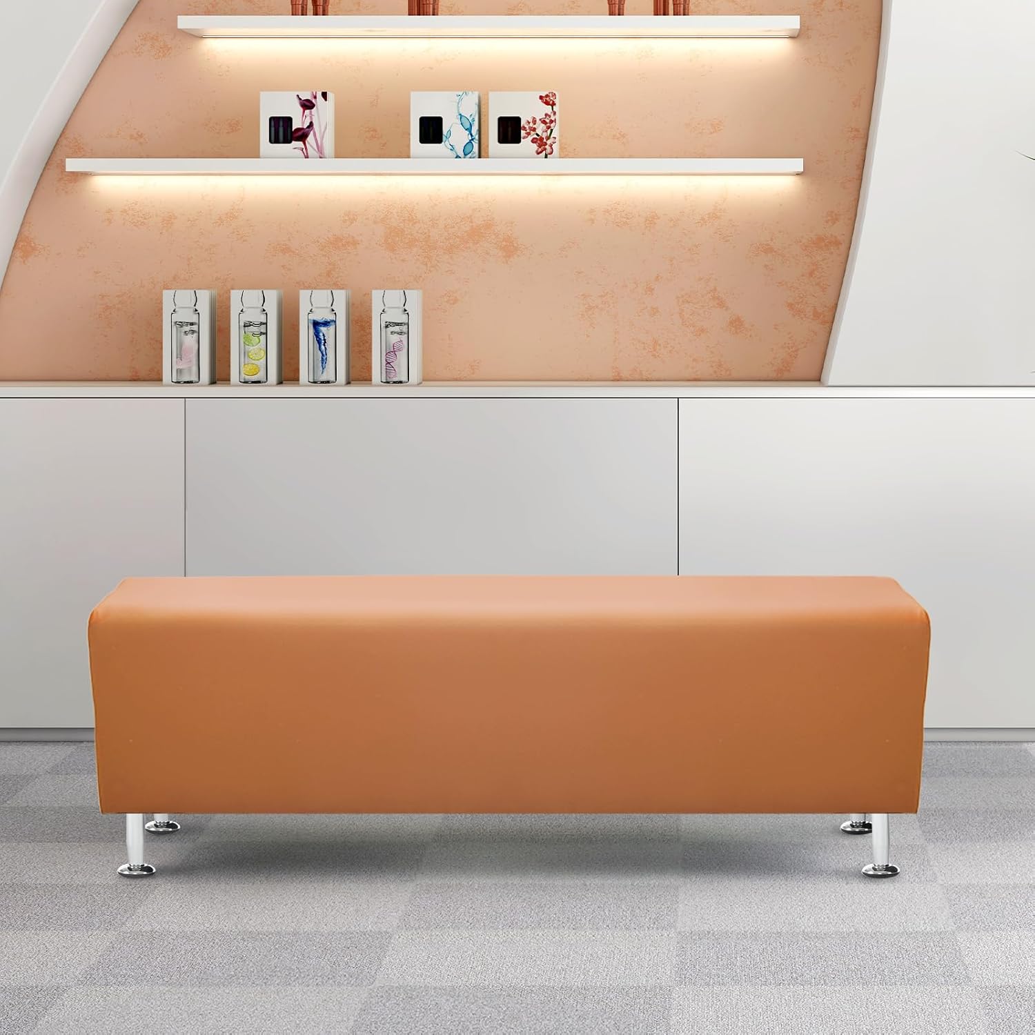 OmySalon Waiting Room Bench Seating Faux Leather, 53.9'' Office Guest Chair Reception Chair, Lobby Furniture for Conference Room Beauty Salon Barbershop Small Space