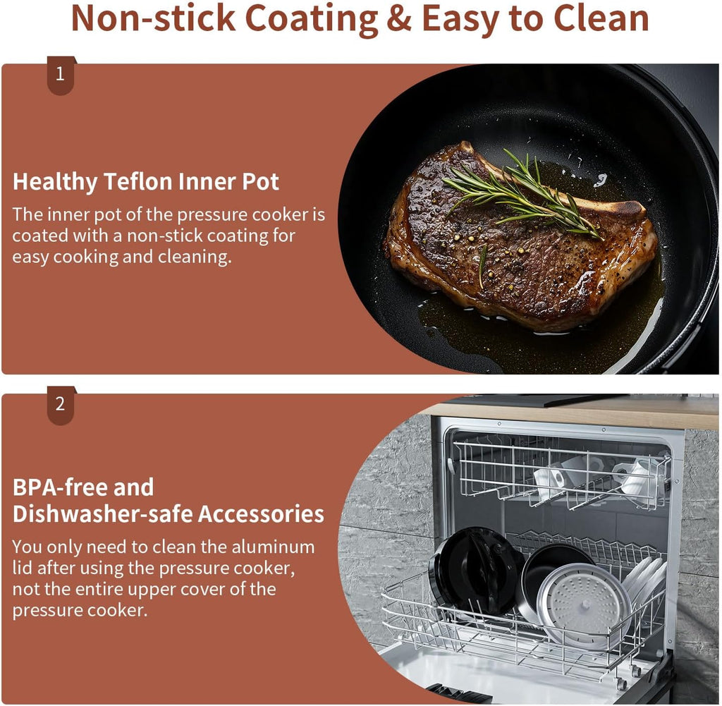 6 Qt Electric Pressure Cooker 9-in-1, 14 Presets Instant Multi-Function Pot, Slow Cooker, Rice Cooker, Cake Maker, Non-Stick, Stainless Steel