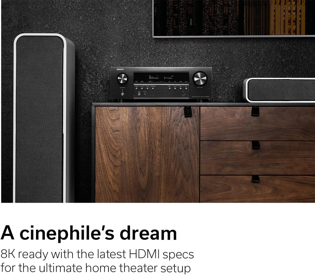 Denon AVR-S760H 7.2 Ch AVR - 75 W/Ch (2021 Model), Advanced 8K Upscaling, Dolby Atmos Height Virtualization, DTS Virtual:X & More, Built-in HEOS, Amazon Alexa Voice Control