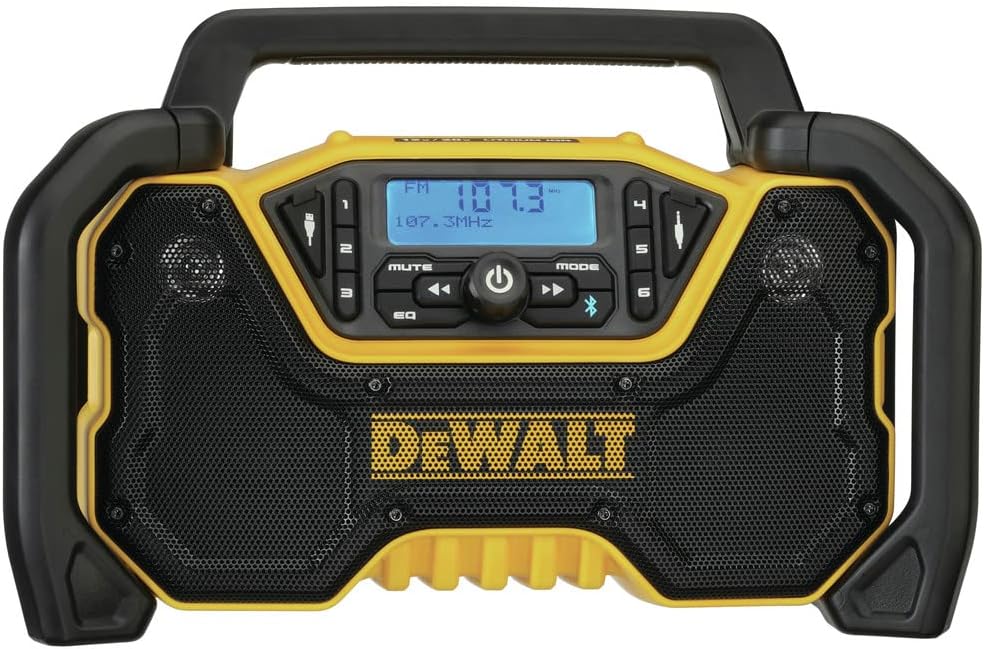 DEWALT 12V/20V MAX Portable Bluetooth Radio, Cordless, 100 ft Range, 3.5” Subwoofers, Jobsite (DCR028B)