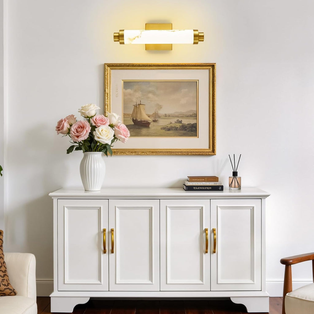 15.4" Gold Wall Sconces Set of 2, Modern Bathroom Sconces with Resin Shade, 5CCT Dimmable LED Wall Lights 14W for Bedroom, Living Room, Hallway