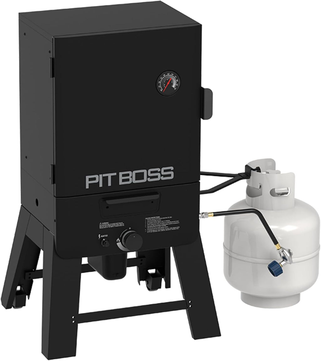 Pit Boss 30‑Inch Gas Vertical Smoker – 983 Sq. In. Cooking Surface, 12,500 BTU Dual‑Burner System, 100–300°F Temperature Range with Adjustable Racks & Wood Smoke Tray