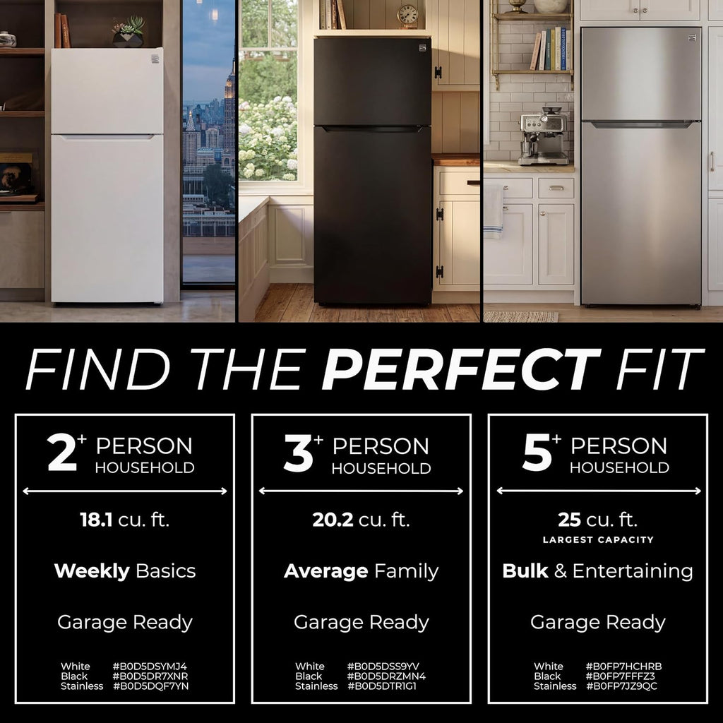 Kenmore 33" Top Mount Refrigerator with Freezer - Adjustable Shelving, Humidity-Controlled Crispers, Optional Ice Maker, LED Lighting, ENERGY STAR Certified, 25 cu. ft. Capacity - White