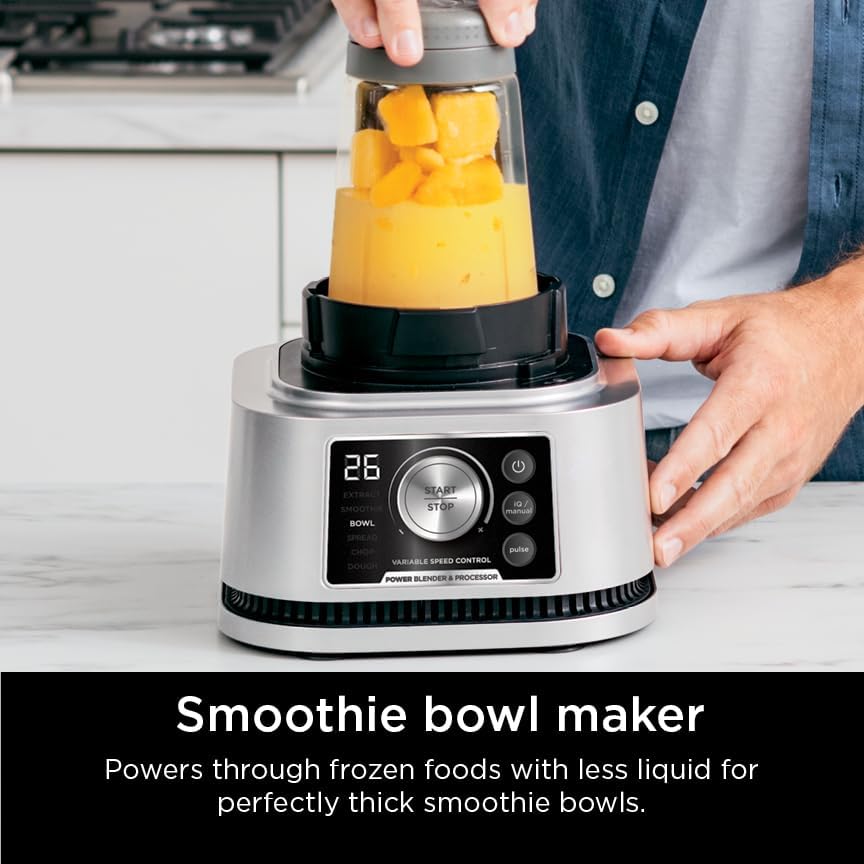 Ninja Blender For Kitchen | Food Processor Combo System | Smoothie Maker & Nutrient Extractor | 6 Functions for Bowls, Spreads, Dough, Shakes | 72-oz. Pitcher & To-Go Cups | Silver | SS351