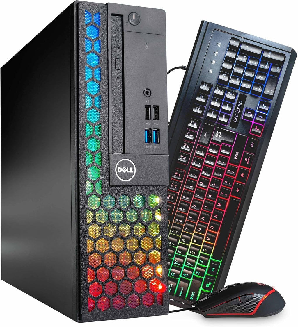 Dell Optiplex Computer PC w/RGB Lighting | Windows 11 Pro | Ultra Fast Intel i5-8500 | 16GB RAM 1TB SSD | New Dual 24" LCDs | RGB Speakers + Webcam | 5G WiFi + BT (Renewed)