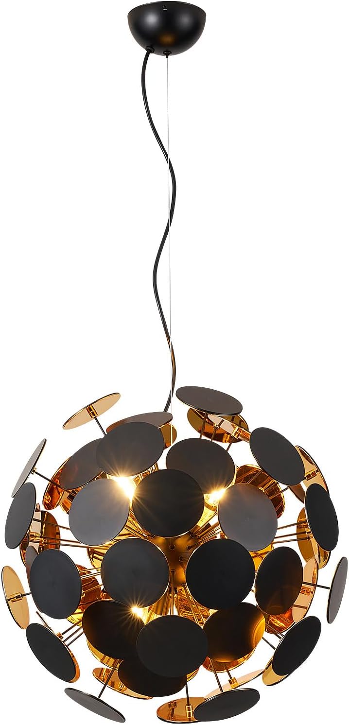 Art-Decor Modern Dandelion Chandeliers, Sputnik Firework Chandelier Light Fixture Pendant Lighting for Living Room Dining Room Bedroom Kitchen Shop, 6 Lights E12 Base, Black + Gold, ￠20”