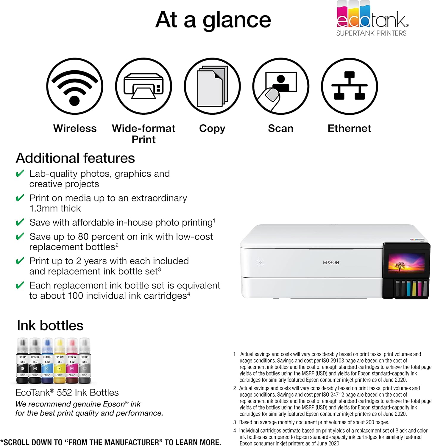 Epson EcoTank Photo ET-8550 Wireless Wide-Format Color All-in-One Supertank Printer - Scanner, Copier - Ethernet - 4.3-inch Color Touchscreen