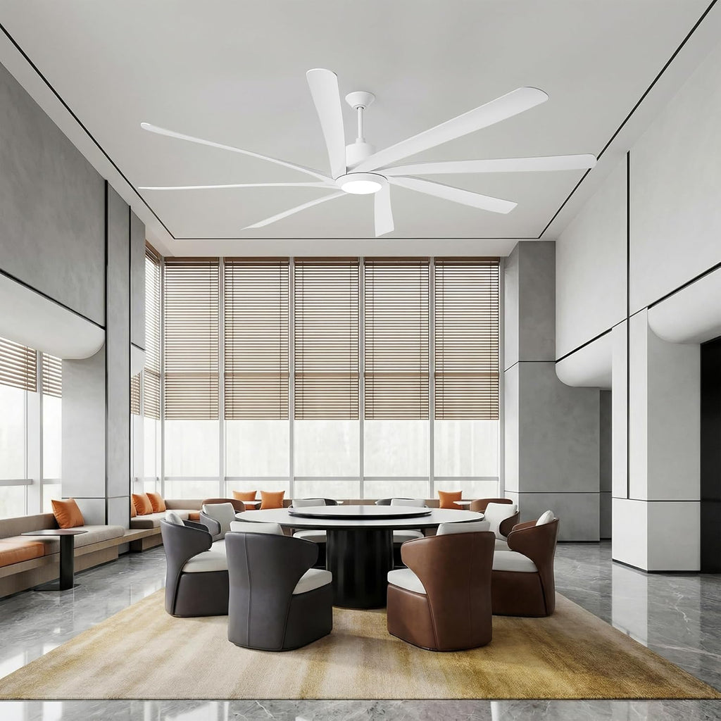 100 Inch Ceiling Fans with Lights and Remote, Large Industrial Ceiling Fan with High Airflow DC Motor, 8 ABS Blades Reversible Quiet Commencial Fan for Shop, Garage, Living Room, Warehouse, White