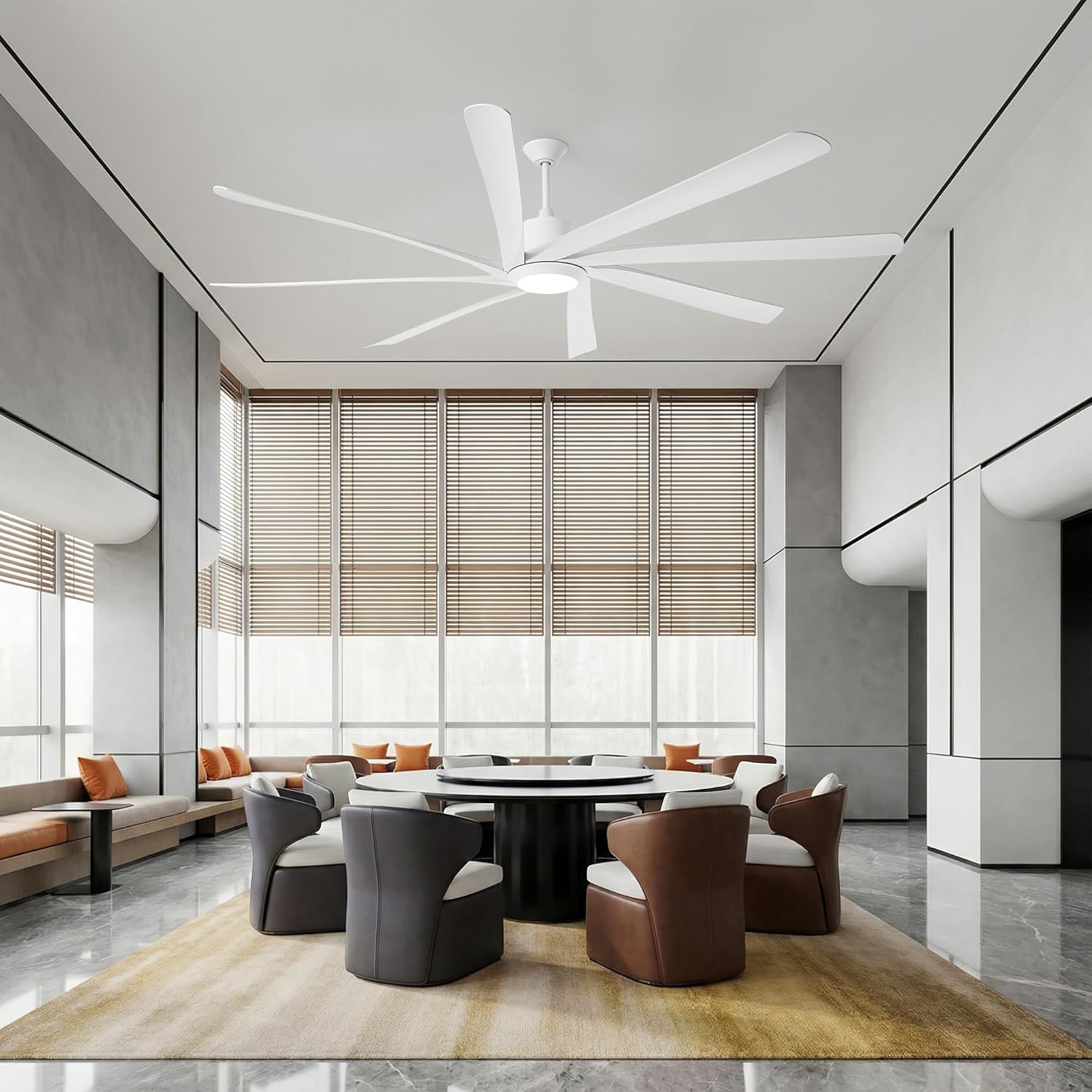 100 Inch Ceiling Fans with Lights and Remote, Large Industrial Ceiling Fan with High Airflow DC Motor, 8 ABS Blades Reversible Quiet Commencial Fan for Shop, Garage, Living Room, Warehouse, White