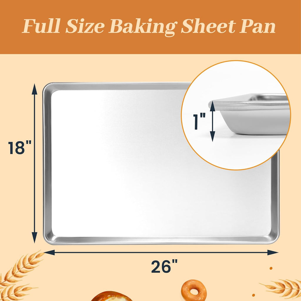 6 Pack Full Size Baking Sheet Pans, Aluminum Commercial Cookie Sheets Non-Stick, 26"x18"