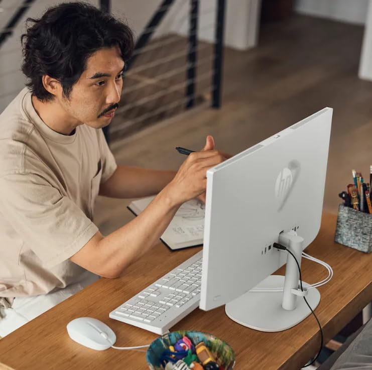 HP 22" All-in-One Desktop Computer, 8GB DDR5 RAM, 128GB UFS Storage,13th Gen Intel Quad-Core CPU, FHD VA Display, WiFi 6, Bluetooth 5.3, RJ45, USB-C (10Gbps), UHD Graphics, 720p Cam, Cashmere White