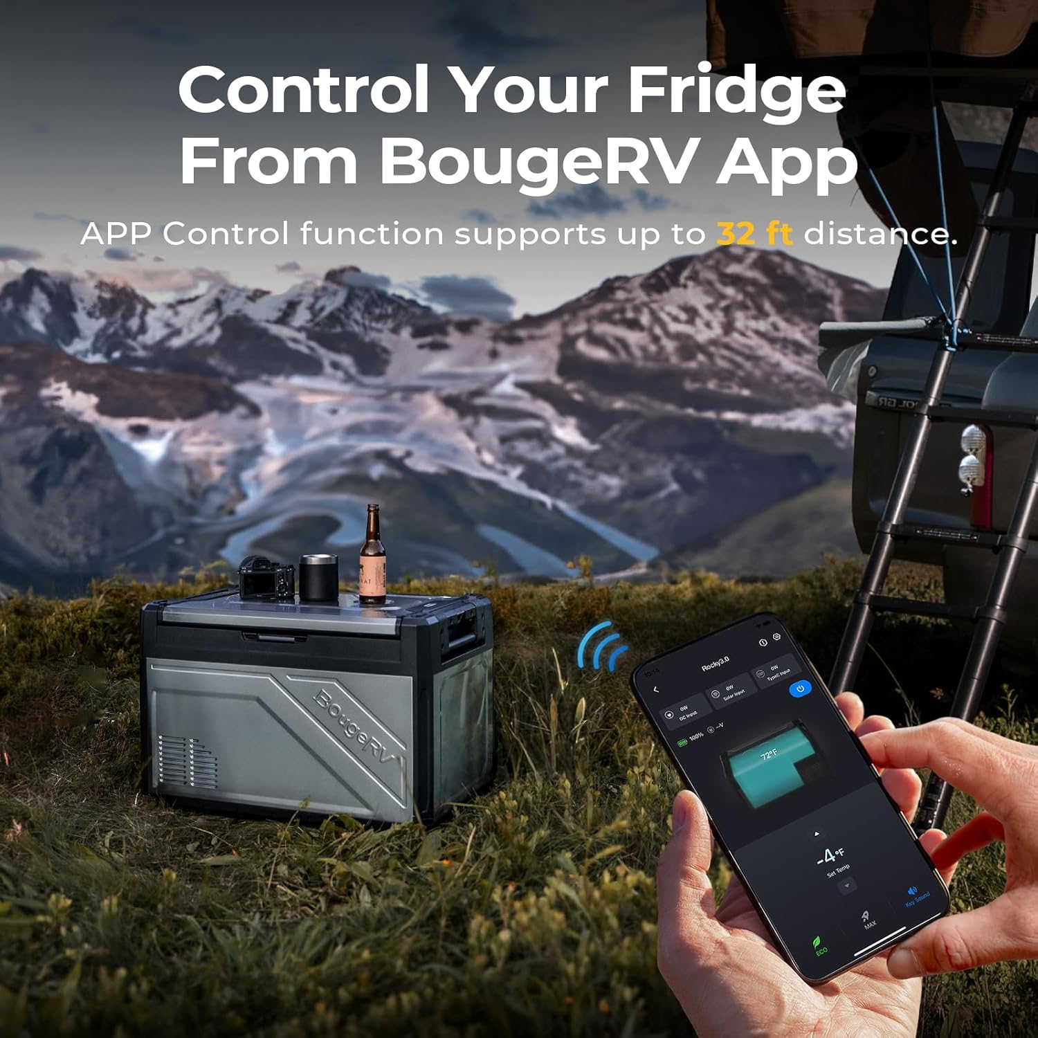 BougeRV 12 Volt Portable Refrigerator, 55 Quart Dual Zone Car Fridge Freezer with APP Control, Compressor Cooler 12/24V DC, 110~240V AC for Overlanding, Camping, Travel, RV(2026 New Model: Rocky V3.0)