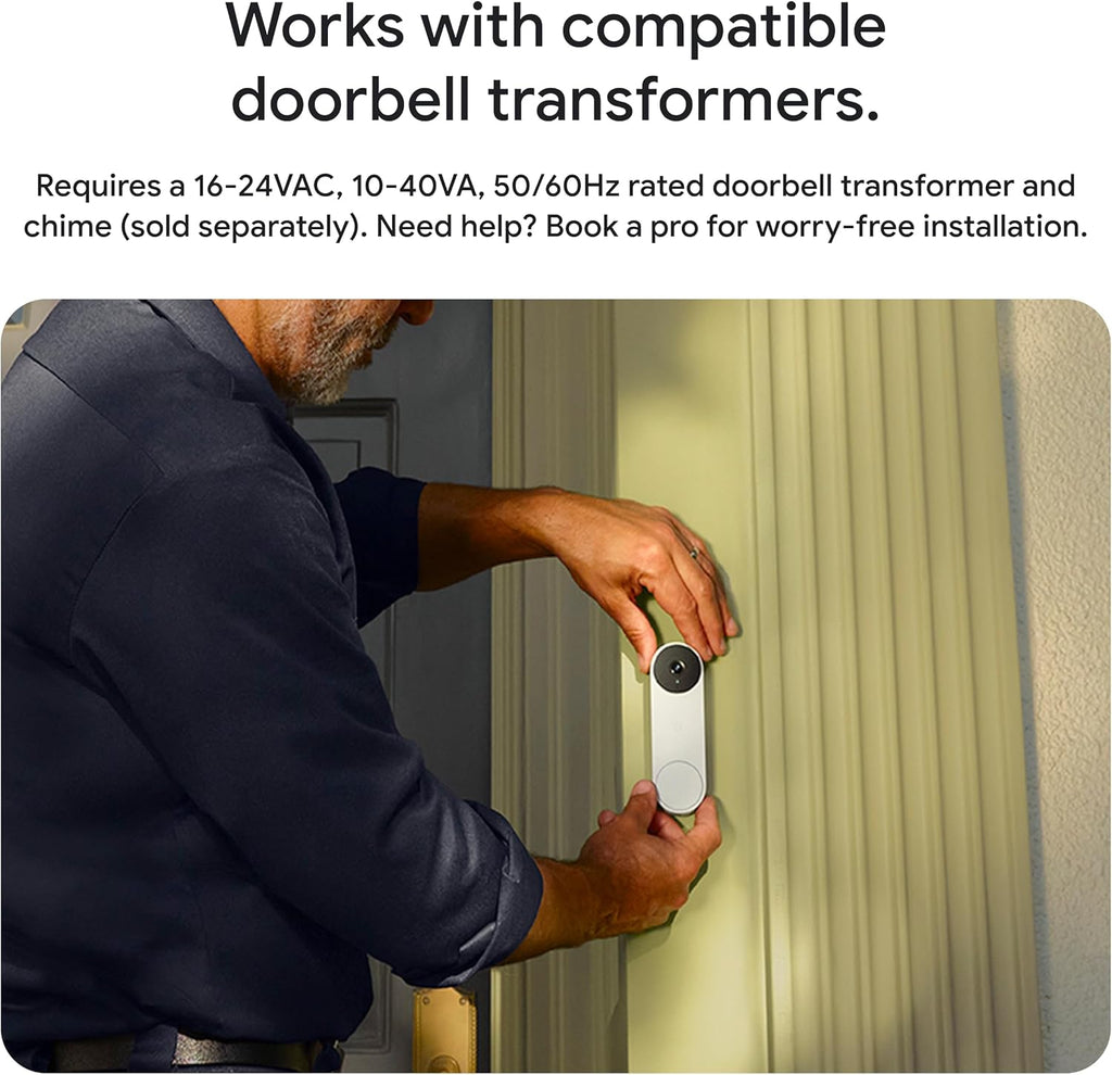 Google Nest Doorbell (Wired, 3rd Gen) - 2K Video and Gemini, Live View, Night Vision, 2-Way Audio - Works with Google Home - 2025 Model - Hazel