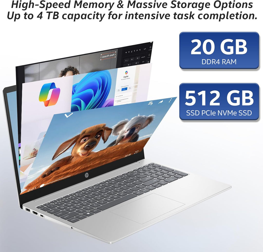HP 17 inch laptops, AMD Ryzen 5 7430U(Beats i7-1165G7), 20GB RAM 512GB NVMe SSD Windows 11 Pro, 17.3" FHD IPS, Copilot AI, Numeric Keyboard, Type-c, Patented KB Kit