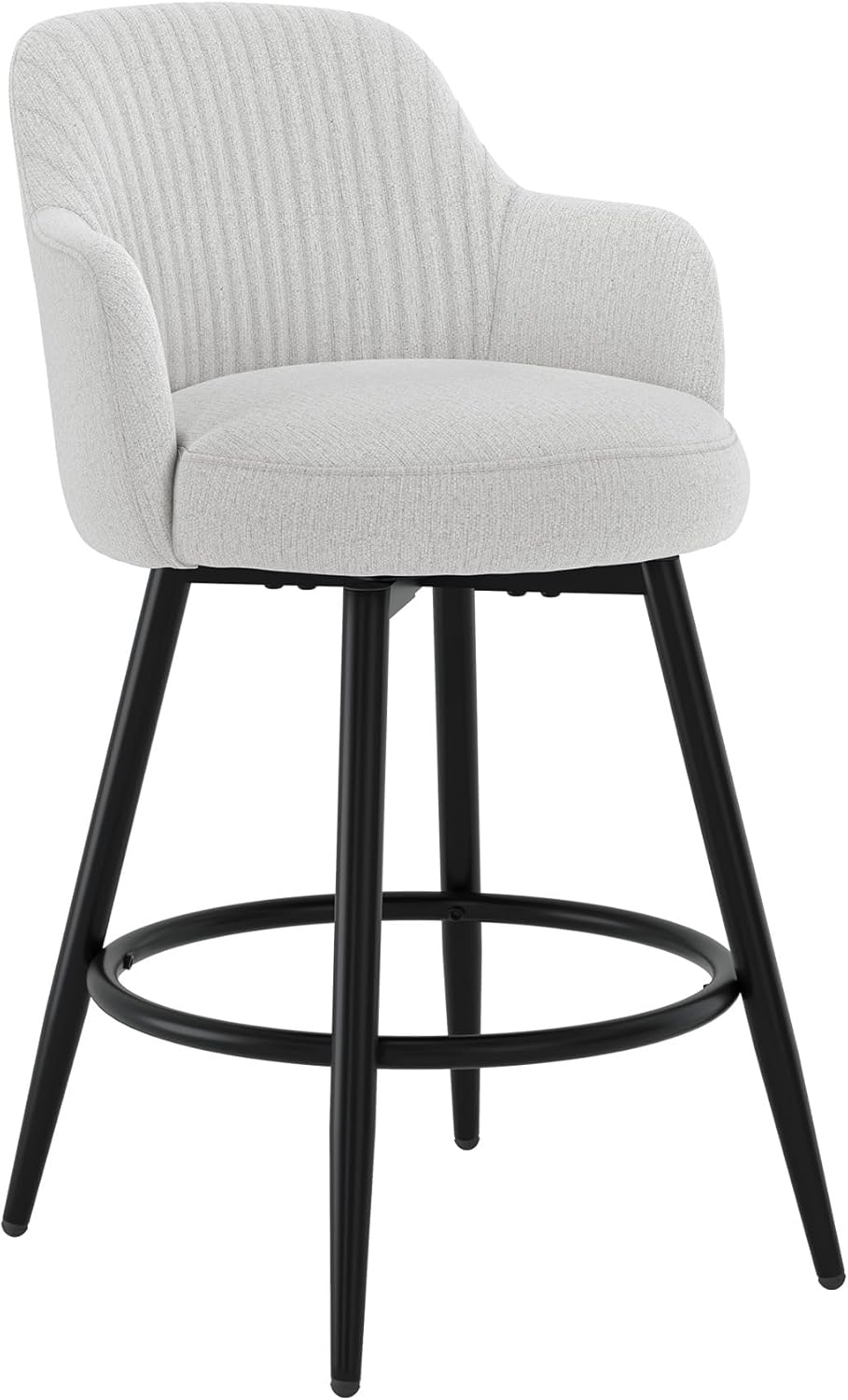 LUE BONA Swivel Bar Stools Set of 3, 26" Counter Height Bar Stools with Ergonomic Semi-Enclosed Back, Fabric Upholstered Barstools with Spring Cushion for Kitchen Island, Light Gray