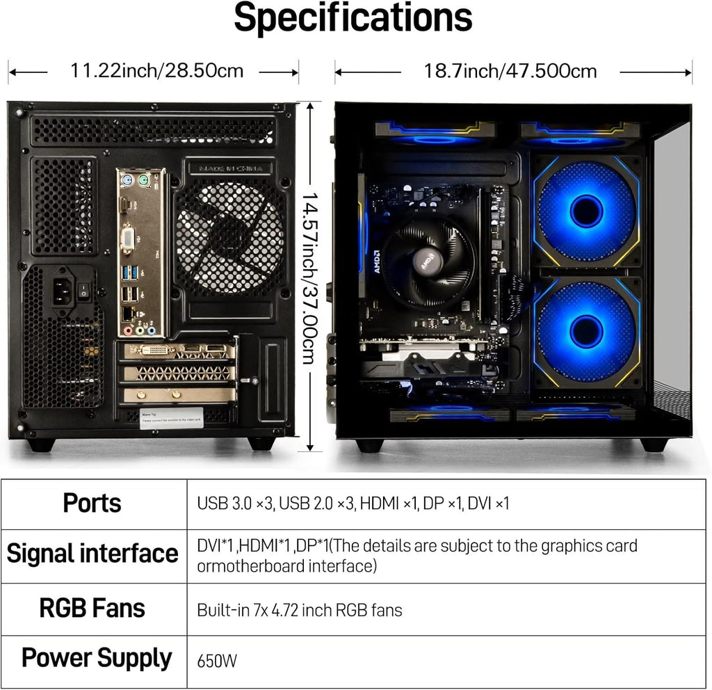 suevery Prebuilt Gaming Desktop Computer 16G Memory 512G SSD Ryzen5 6Cores 3.6G Up to 4.1G 4G Graphics Card WiFi 6 Bundle Gamer Tower Streaming PC (Black, Ryzen5-16G-512G-RX560 4G)