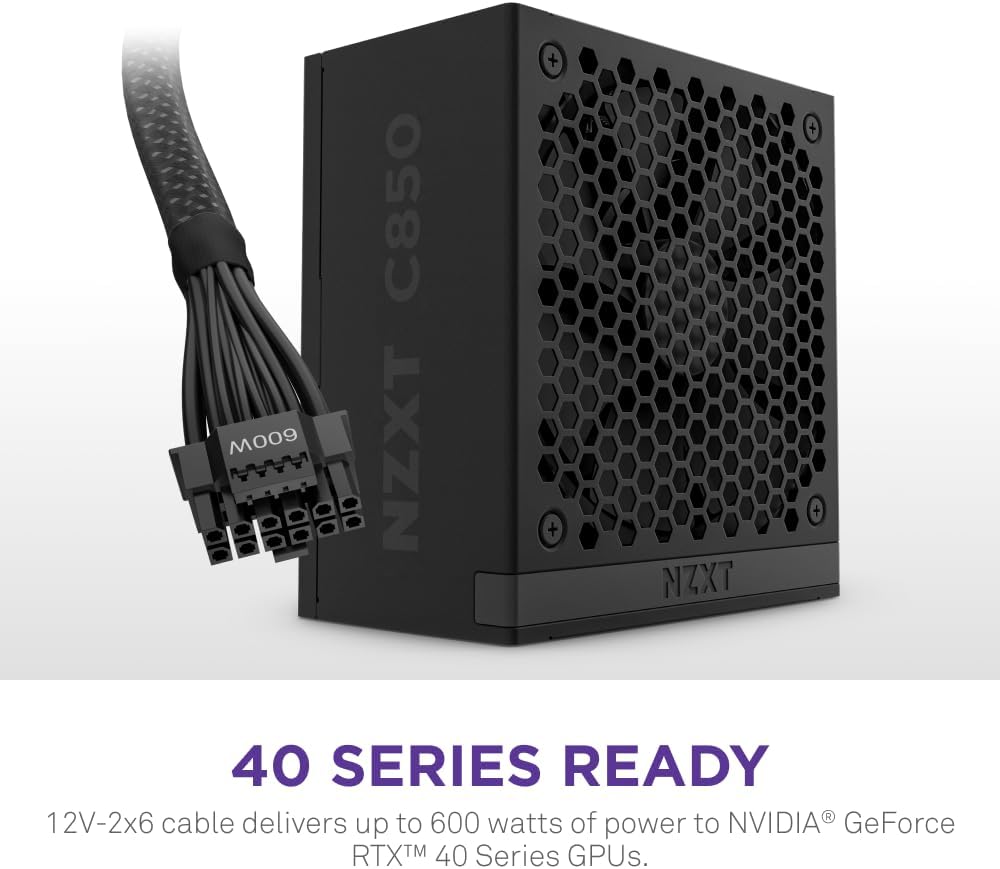 NZXT C850 Gold ATX 3.1 - Fully Modular Low-Noise PC Gaming Power Supply - 850 Watts - 80 Plus Gold - 12V-2x6 Connector - Zero Fan Mode - 100% Japanese Capacitors - Black